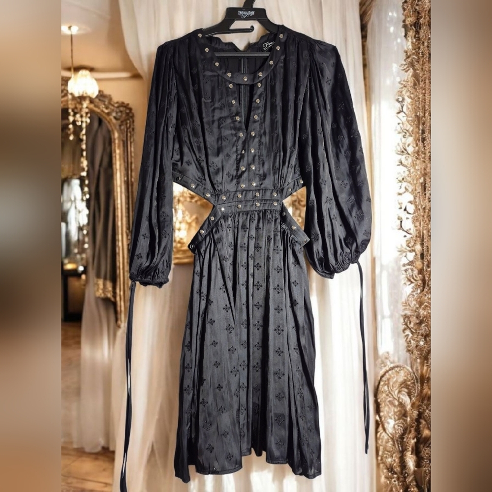 Satin Embroidered & Studded Mini Black Cutout Dress, Size 8 - NEW